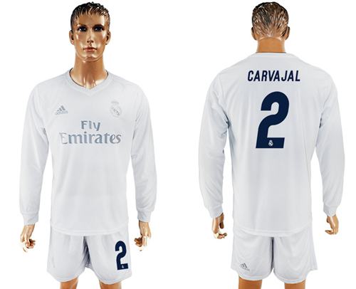 Real Madrid #2 Carvajal Marine Environmental Protection Home Long Sleeves Soccer Club Jersey - Click Image to Close
